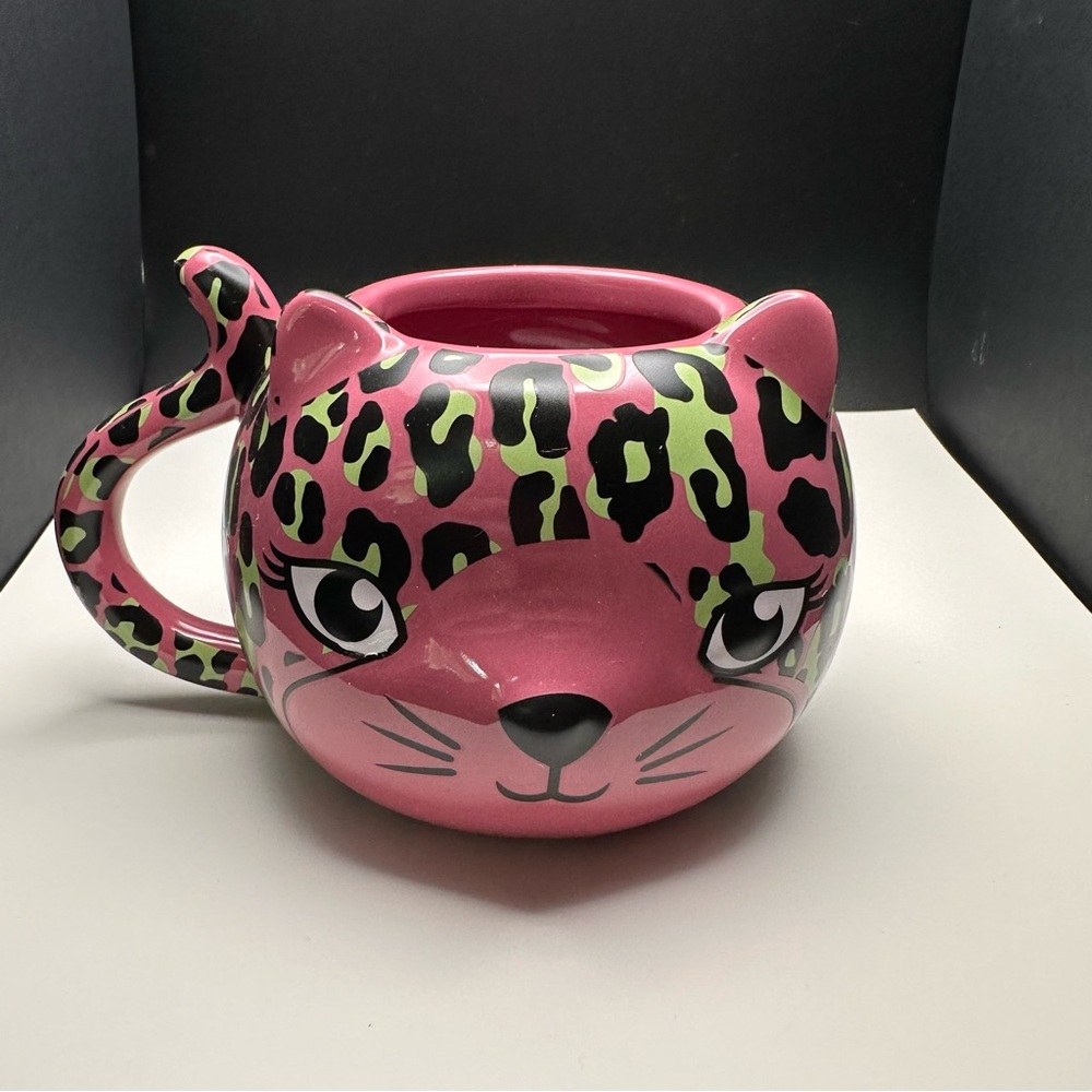 Pink leopard print cat mug